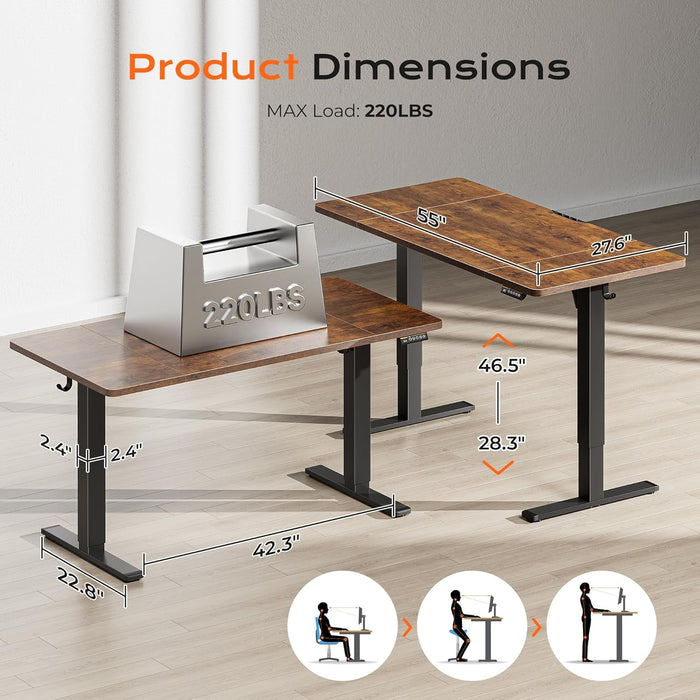 Large Electric Standing Desk Adjustable Height with Hooks - ShipItFurniture