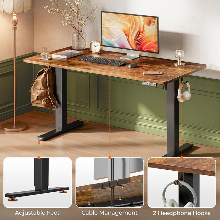 Large Electric Standing Desk Adjustable Height with Hooks - ShipItFurniture