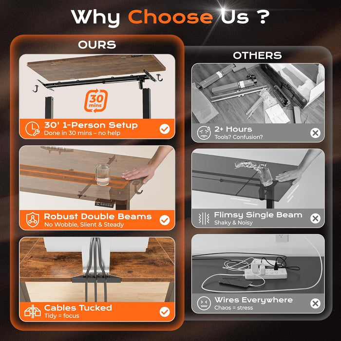 Large Electric Standing Desk Adjustable Height with Hooks - ShipItFurniture