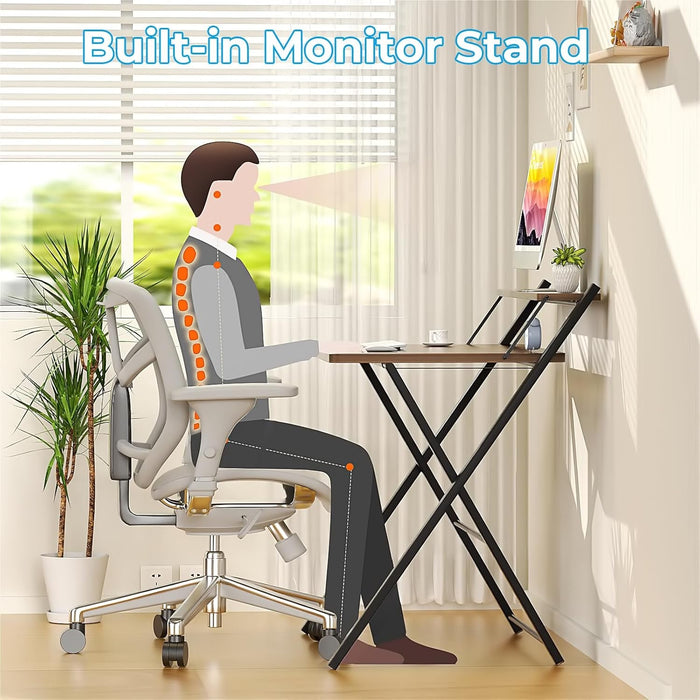 Large Foldable Computer Desk With Shelf For Space Saving - ShipItFurniture