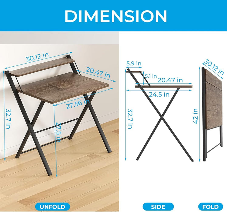 Large Foldable Computer Desk With Shelf For Space Saving - ShipItFurniture