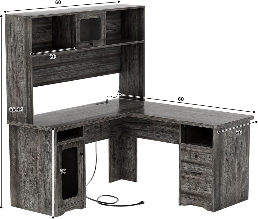 Large L Shaped Desk with Drawers and LED Lights - ShipItFurniture