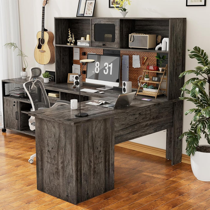 Large L Shaped Desk with Drawers and LED Lights - ShipItFurniture