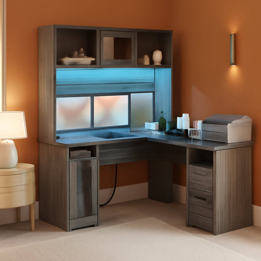 Large L Shaped Desk with Drawers and LED Lights - ShipItFurniture