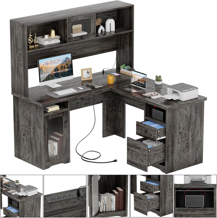 Large L Shaped Desk with Drawers and LED Lights - ShipItFurniture