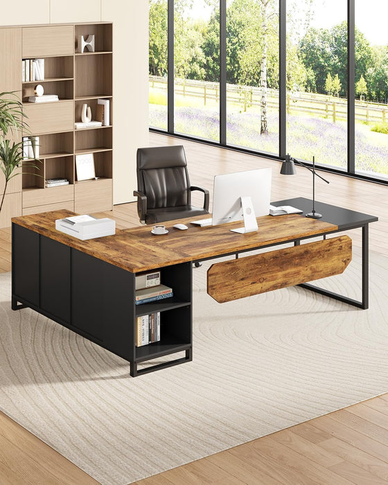 Large L Shaped Executive Desk and File Cabinet Combo - ShipItFurniture