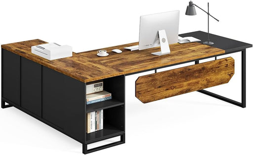 Large L Shaped Executive Desk and File Cabinet Combo - ShipItFurniture