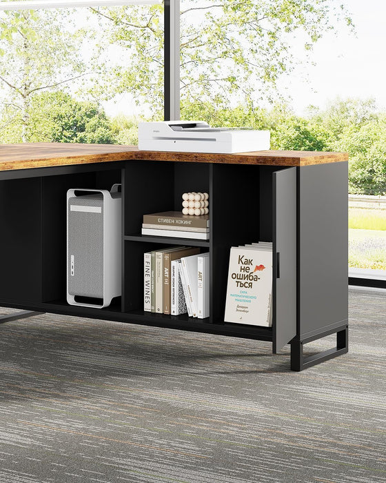 Large L Shaped Executive Desk and File Cabinet Combo - ShipItFurniture