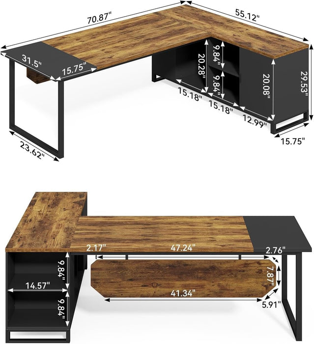 Large L Shaped Executive Desk and File Cabinet Combo - ShipItFurniture