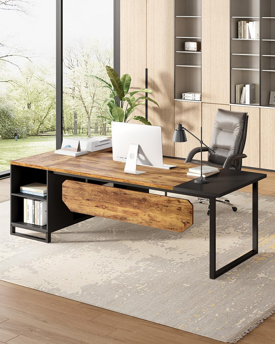 Large L Shaped Executive Desk and File Cabinet Combo - ShipItFurniture