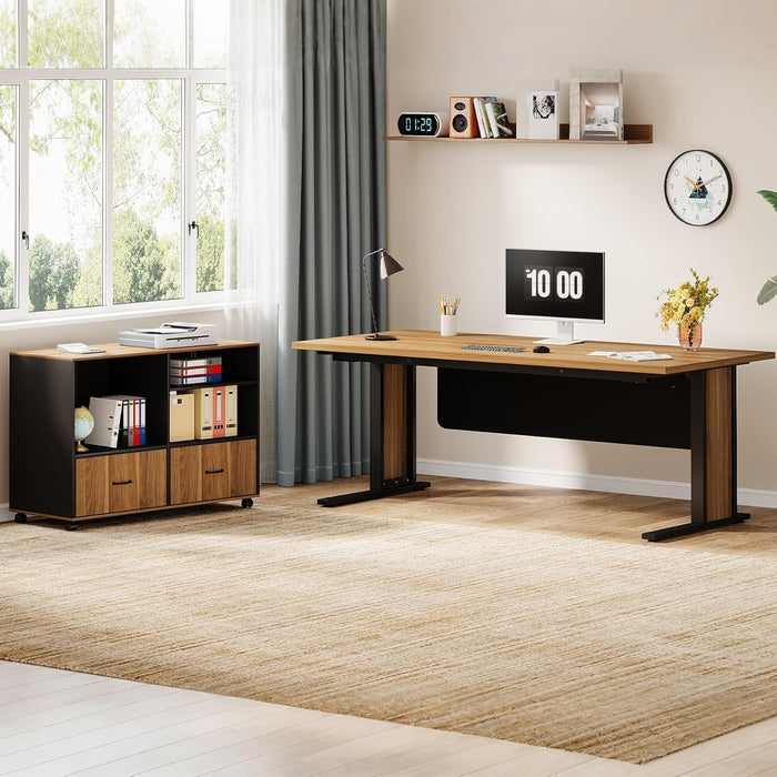 Large L Shaped Executive Desk with File Storage - ShipItFurniture