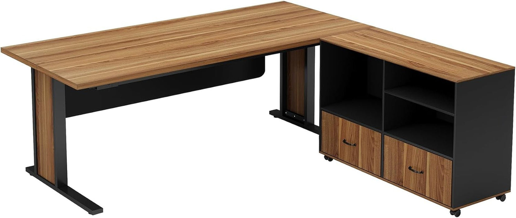 Large L Shaped Executive Desk with File Storage - ShipItFurniture