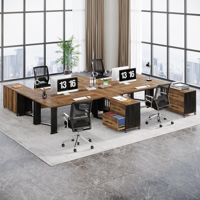 Large L Shaped Executive Desk with Mobile File Cabinet - ShipItFurniture
