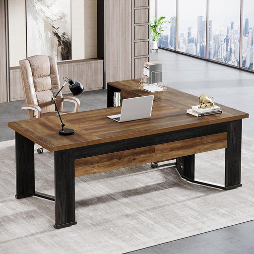 Large L Shaped Executive Desk with Mobile File Cabinet - ShipItFurniture