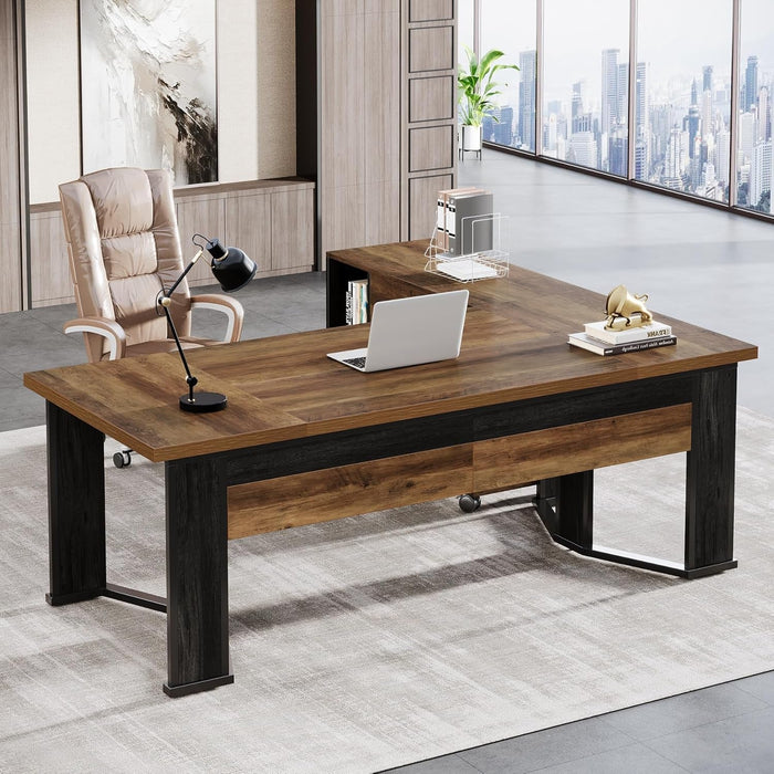 Large L Shaped Executive Desk with Mobile File Cabinet - ShipItFurniture