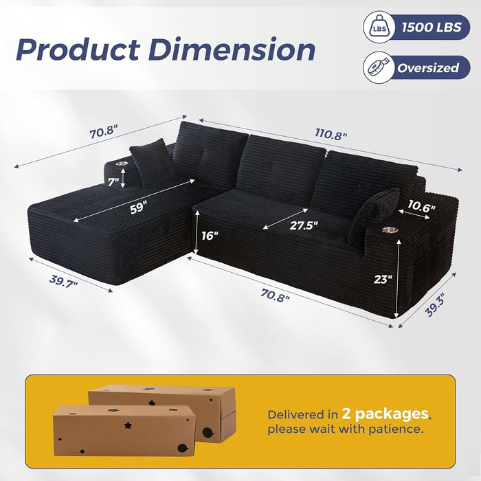 Large Modular Sectional Couch with L - Shape Chaise - ShipItFurniture
