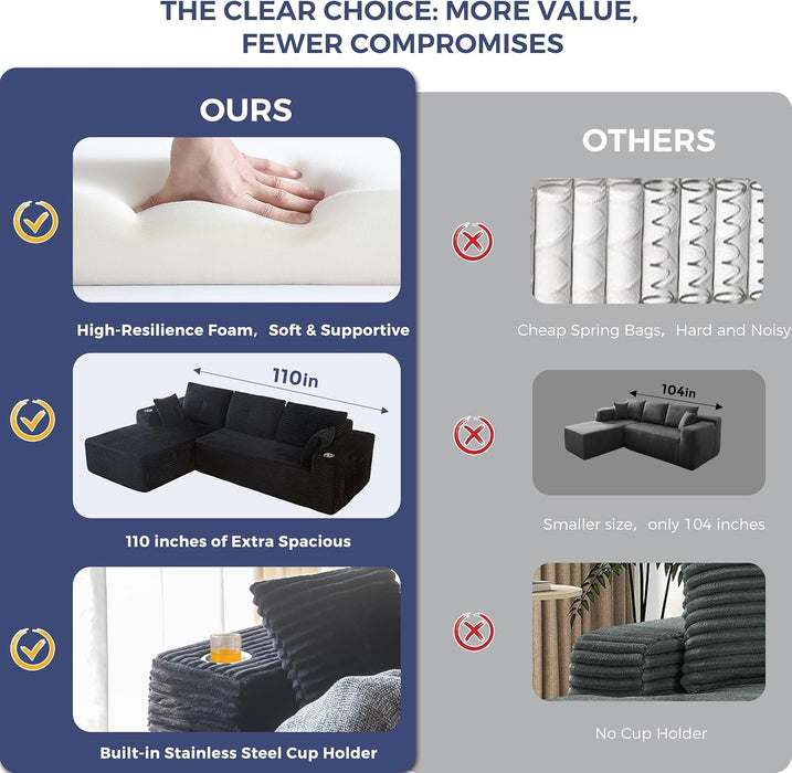 Large Modular Sectional Couch with L - Shape Chaise - ShipItFurniture