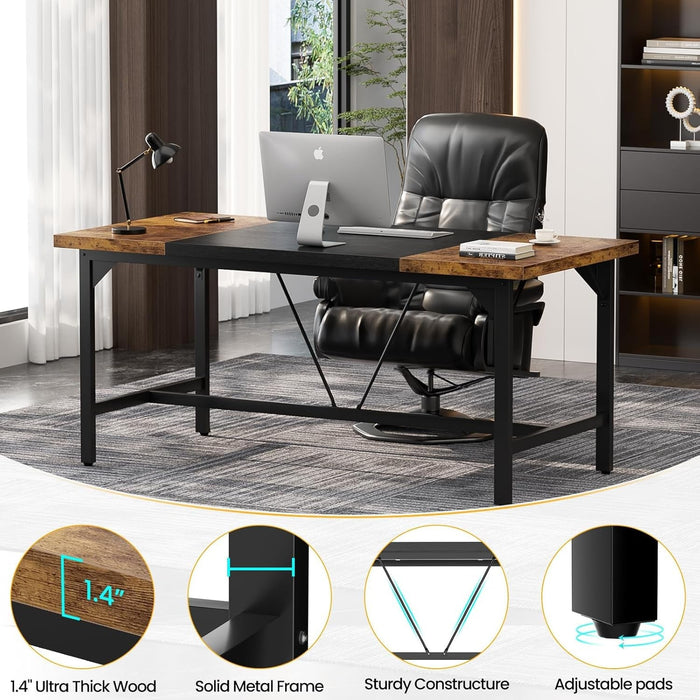 Large Rustic Computer Desk for Home Office Workstation - ShipItFurniture