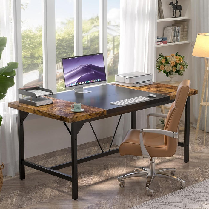 Large Rustic Computer Desk for Home Office Workstation - ShipItFurniture