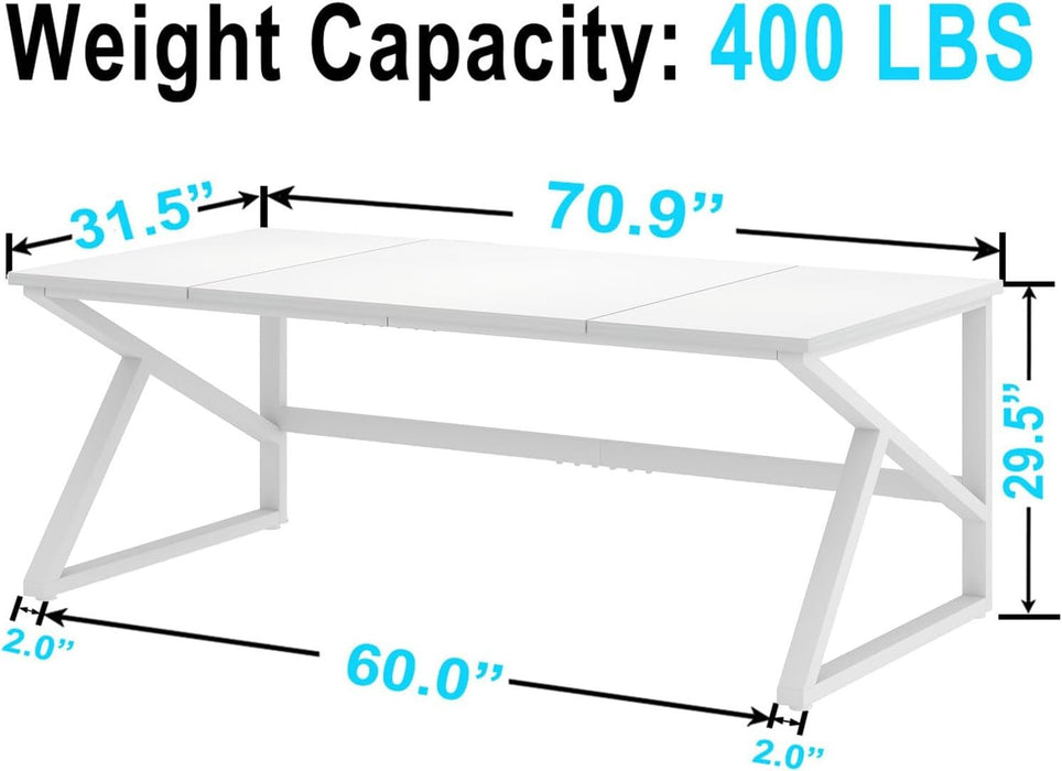 Large White Desk, Wooden and Metal 70 Inch Computer Desk, Modern Extra Long Double Desks for Home Office Executive Writing Study Gaming, Farmhouse 2 Person PC Laptop Table in Bedroom Living Room - ShipItFurniture