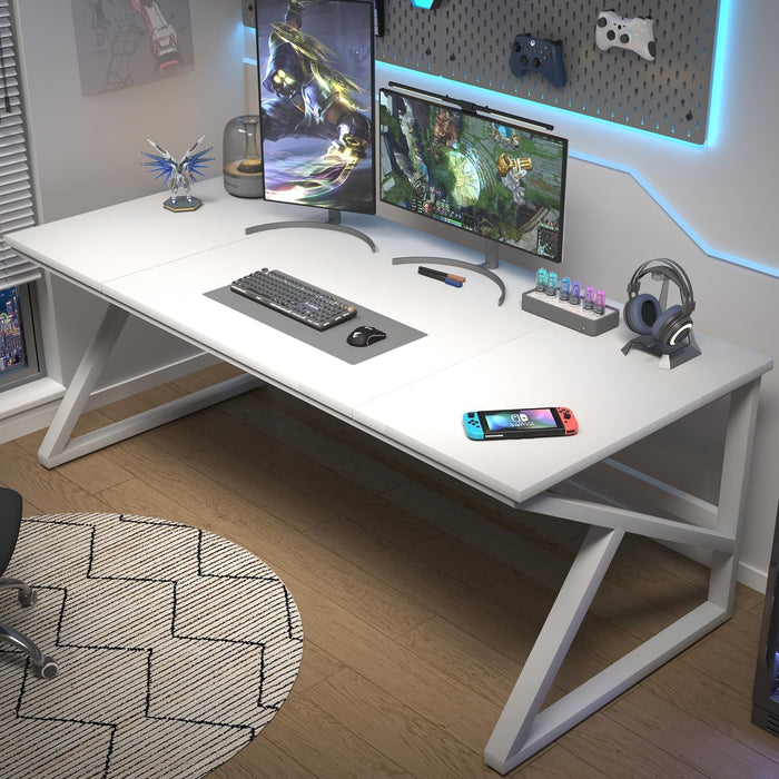 Large White Desk, Wooden and Metal 70 Inch Computer Desk, Modern Extra Long Double Desks for Home Office Executive Writing Study Gaming, Farmhouse 2 Person PC Laptop Table in Bedroom Living Room - ShipItFurniture