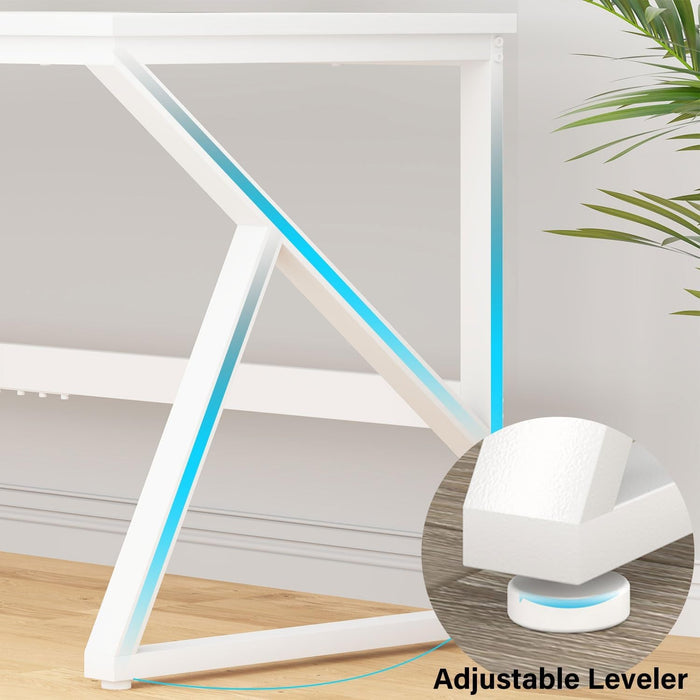 Large White Desk, Wooden and Metal 70 Inch Computer Desk, Modern Extra Long Double Desks for Home Office Executive Writing Study Gaming, Farmhouse 2 Person PC Laptop Table in Bedroom Living Room - ShipItFurniture