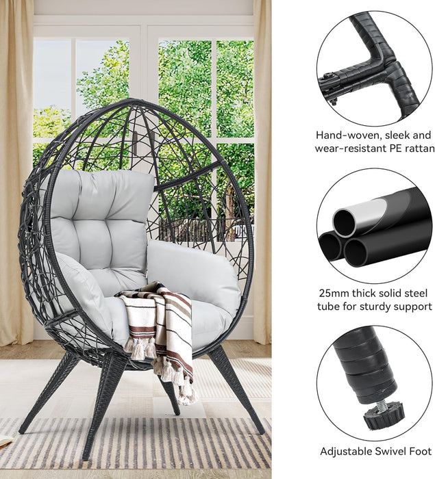 Large Wicker Egg Chair With Stand For Indoor Outdoor - ShipItFurniture