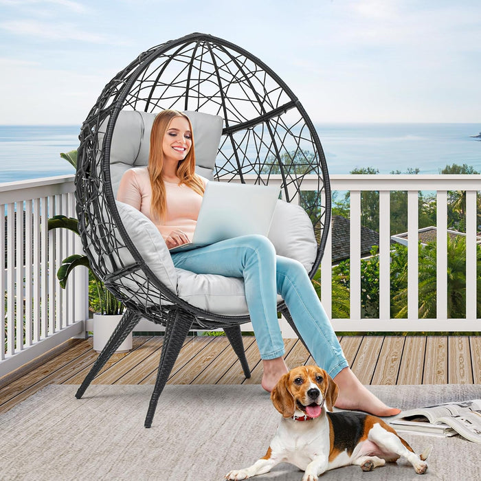 Large Wicker Egg Chair With Stand For Indoor Outdoor - ShipItFurniture
