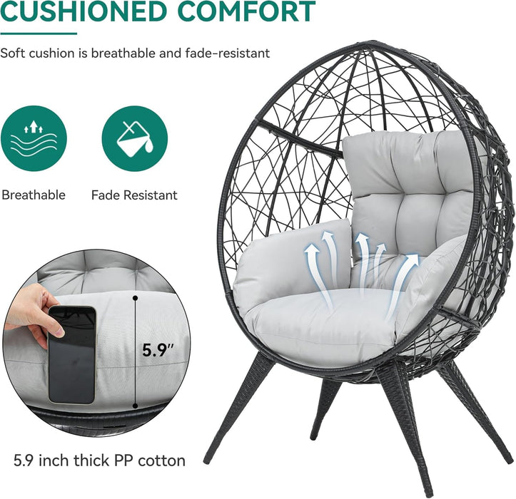 Large Wicker Egg Chair With Stand For Indoor Outdoor - ShipItFurniture