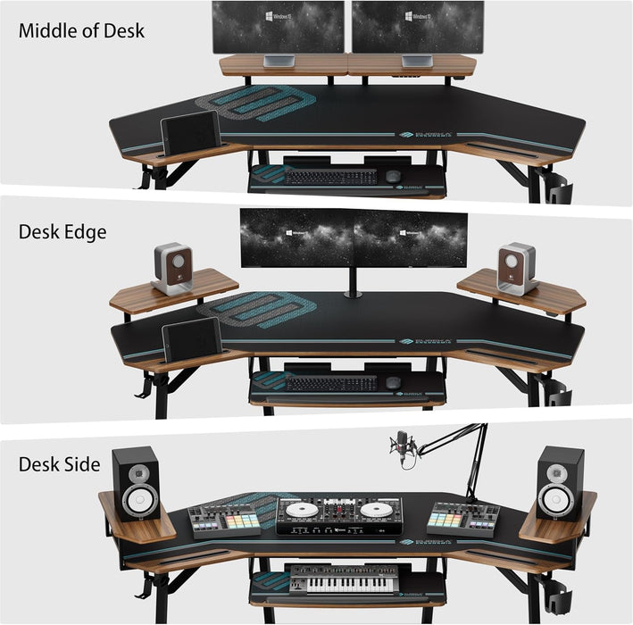 Large Wing - Shaped Gaming Desk With Keyboard Tray - ShipItFurniture