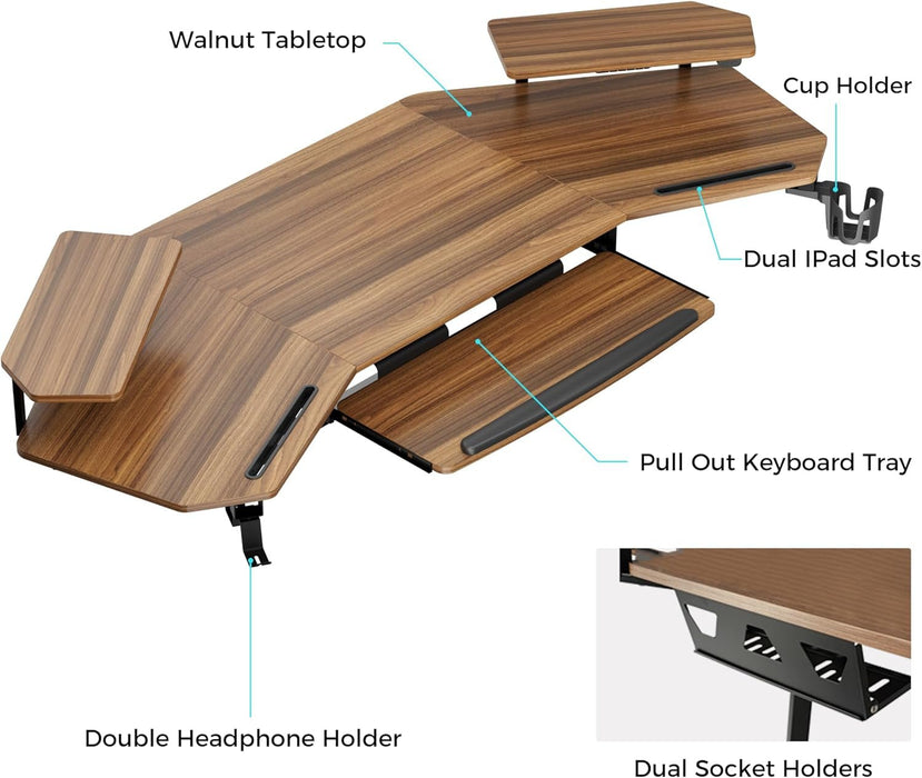 Large Wing - Shaped Gaming Desk With Keyboard Tray - ShipItFurniture