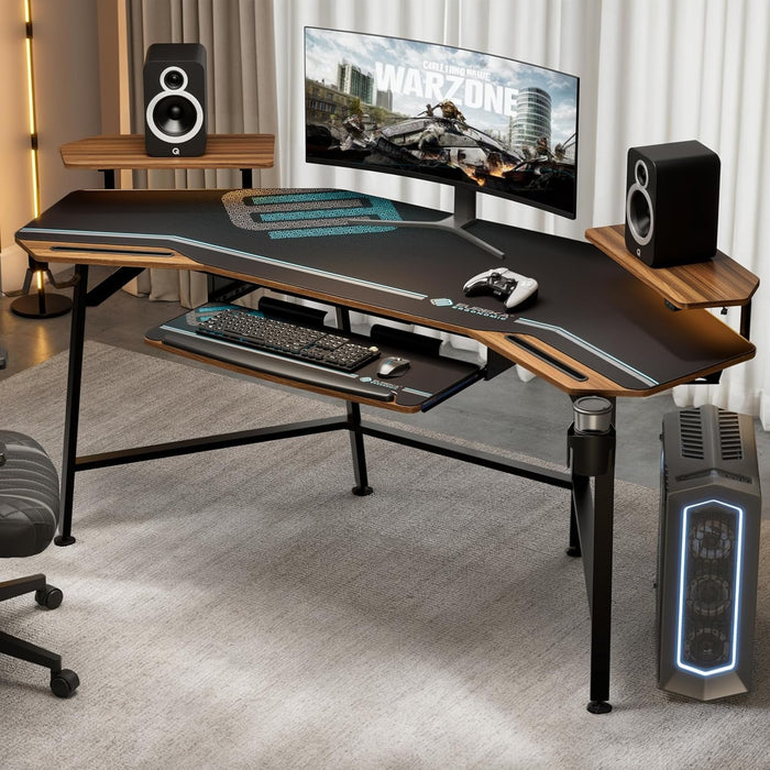 Large Wing - Shaped Gaming Desk With Keyboard Tray - ShipItFurniture