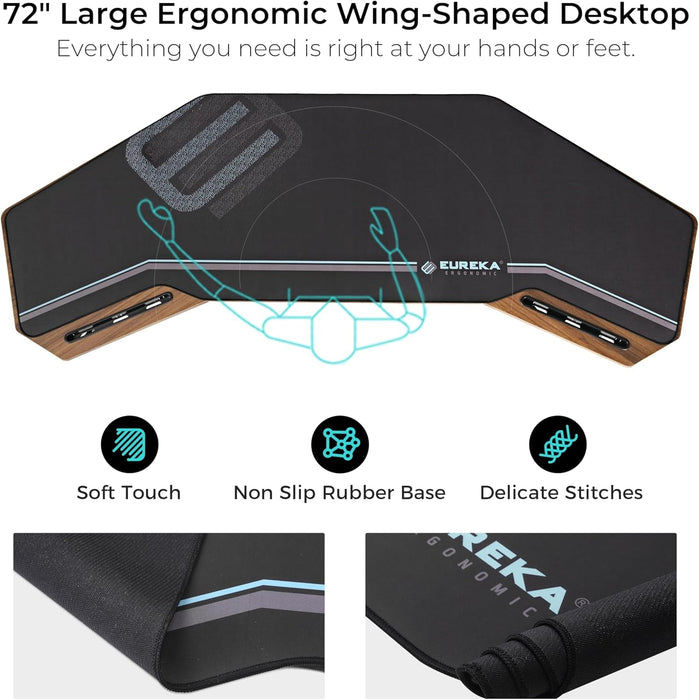 Large Wing - Shaped Gaming Desk With Keyboard Tray - ShipItFurniture