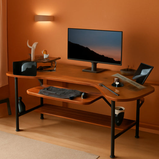 Large Wing - Shaped Gaming Desk With Keyboard Tray - ShipItFurniture