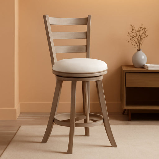 Laymon Modern Wood Bar Height Swivel Stool, Gray Brown - ShipItFurniture