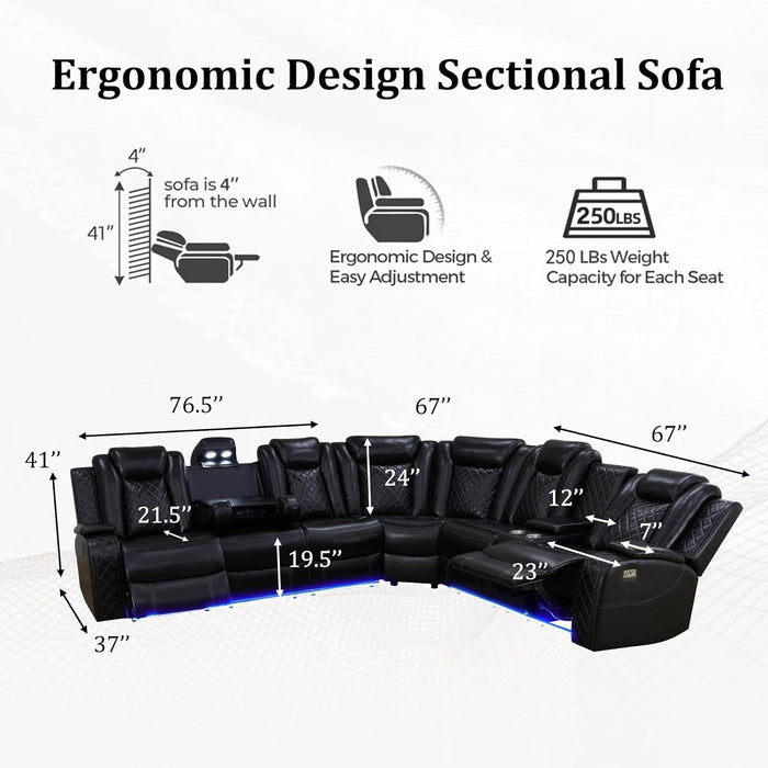 Leather Power Recliner Sectional Sofa with USB Charging - ShipItFurniture