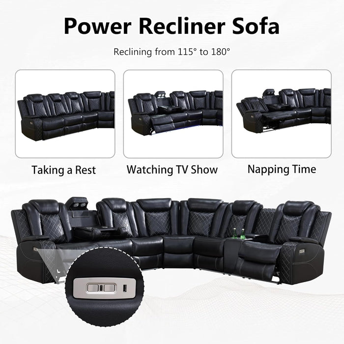 Leather Power Recliner Sectional Sofa with USB Charging - ShipItFurniture