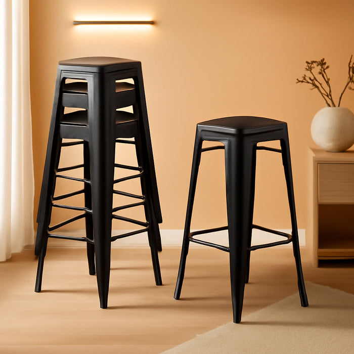 Metal Backless Bar Stools Set of 4, 30" Bar Height Modern Industrial Barstools W/Cut - Out Handle, Footrest, Rubber Foot Pads, Stackable Bar Dining Chairs for Kitchen Island, Black - ShipItFurniture