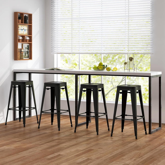 Metal Backless Bar Stools Set of 4, 30" Bar Height Modern Industrial Barstools W/Cut - Out Handle, Footrest, Rubber Foot Pads, Stackable Bar Dining Chairs for Kitchen Island, Black - ShipItFurniture