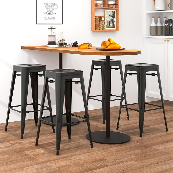 Metal Backless Bar Stools Set of 4, 30" Bar Height Modern Industrial Barstools W/Cut - Out Handle, Footrest, Rubber Foot Pads, Stackable Bar Dining Chairs for Kitchen Island, Black - ShipItFurniture