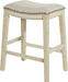 Metro 24 - Inch Counter Height Saddle Stool with Nailhead Trim 2 - Pack, Antique White Base with Beige Fabric - ShipItFurniture