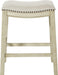 Metro 24 - Inch Counter Height Saddle Stool with Nailhead Trim 2 - Pack, Antique White Base with Beige Fabric - ShipItFurniture