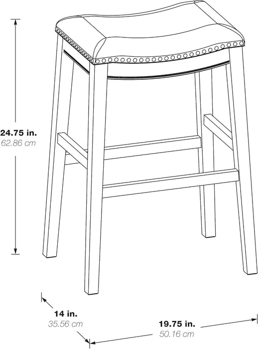 Metro 24 - Inch Counter Height Saddle Stool with Nailhead Trim 2 - Pack, Antique White Base with Beige Fabric - ShipItFurniture