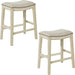 Metro 24 - Inch Counter Height Saddle Stool with Nailhead Trim 2 - Pack, Antique White Base with Beige Fabric - ShipItFurniture