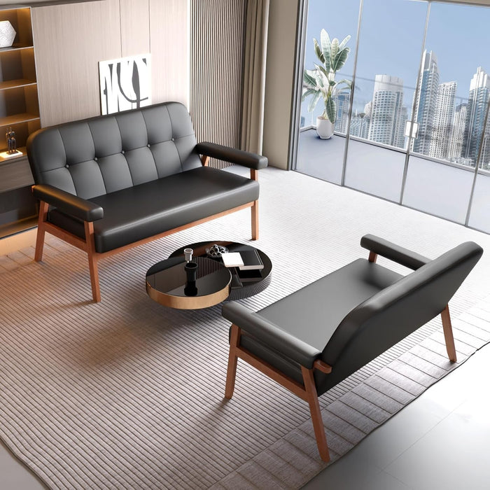 Mid Century Modern Black Leather Loveseat Sofa Couch - ShipItFurniture