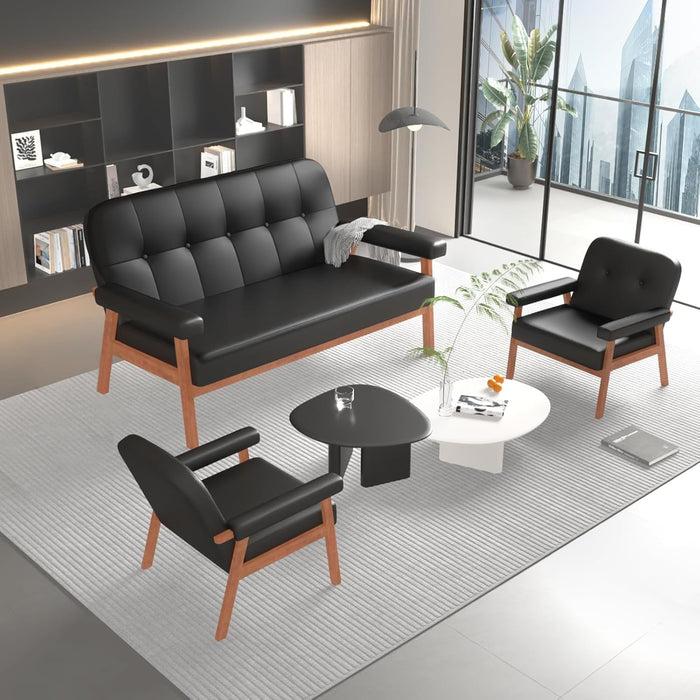 Mid Century Modern Black Leather Loveseat Sofa Couch - ShipItFurniture