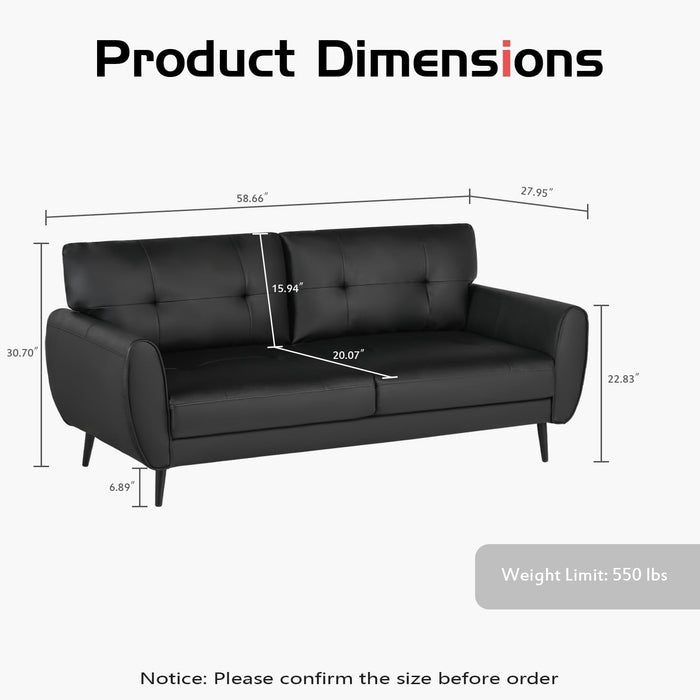 Mid Century Modern Black Loveseat Sofa for Small Spaces - ShipItFurniture