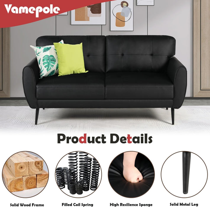 Mid Century Modern Black Loveseat Sofa for Small Spaces - ShipItFurniture