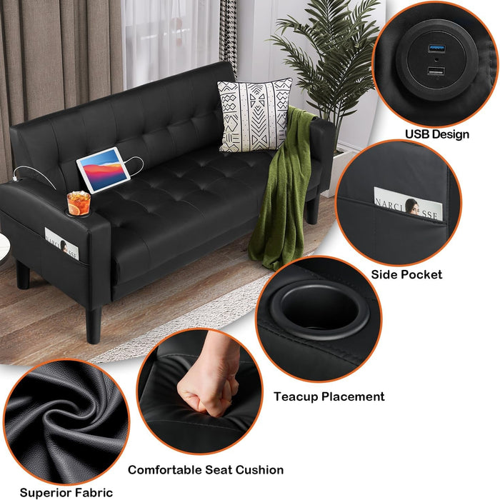 Mid - Century Modern Loveseat with USB Ports and Cup Holders - ShipItFurniture