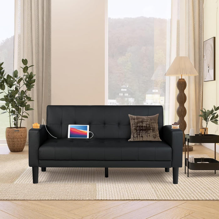 Mid - Century Modern Loveseat with USB Ports and Cup Holders - ShipItFurniture